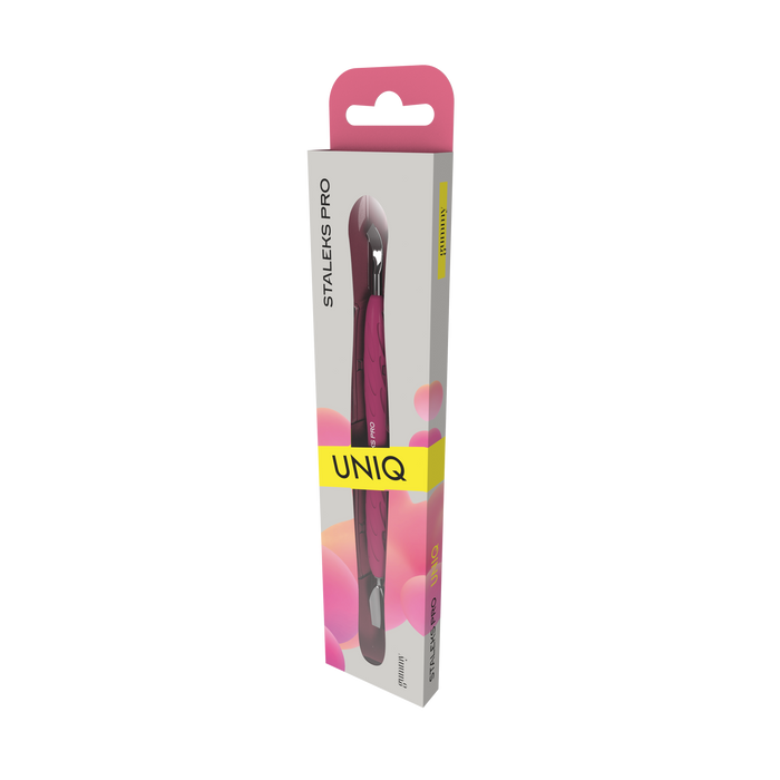 Doppelinstrument für Maniküre mit Silikongriff STALEKS UNIQ PQ-10/4.2 (Schmaler runder Pusher + Schaber gebogen) - Ivaka Store