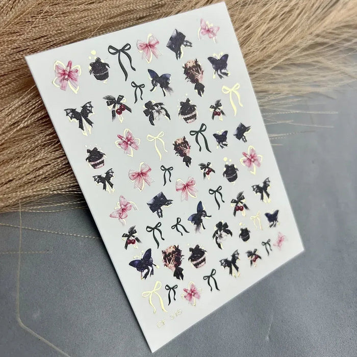 Sticker Fs 315, rosa, schwarze und goldene Schleifen mit Schmetterlingen
