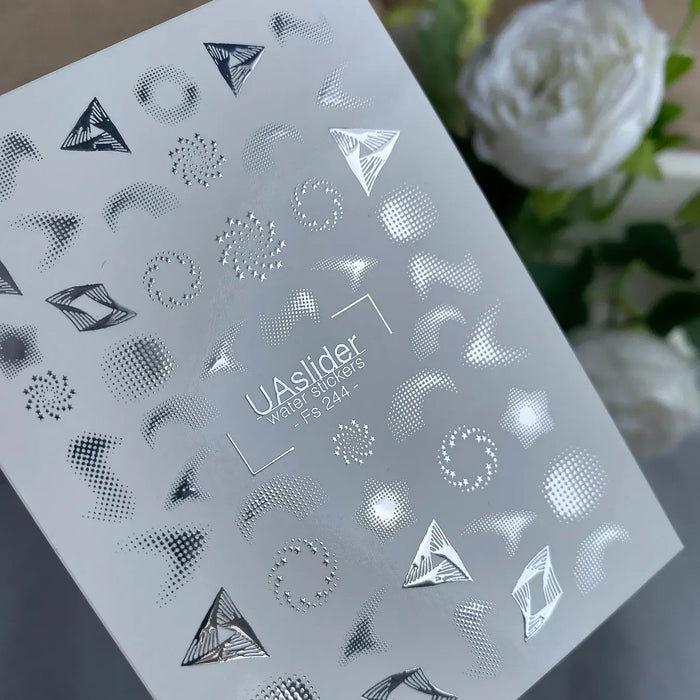 Sticker 244, silberne geometrische Motive und Sterne