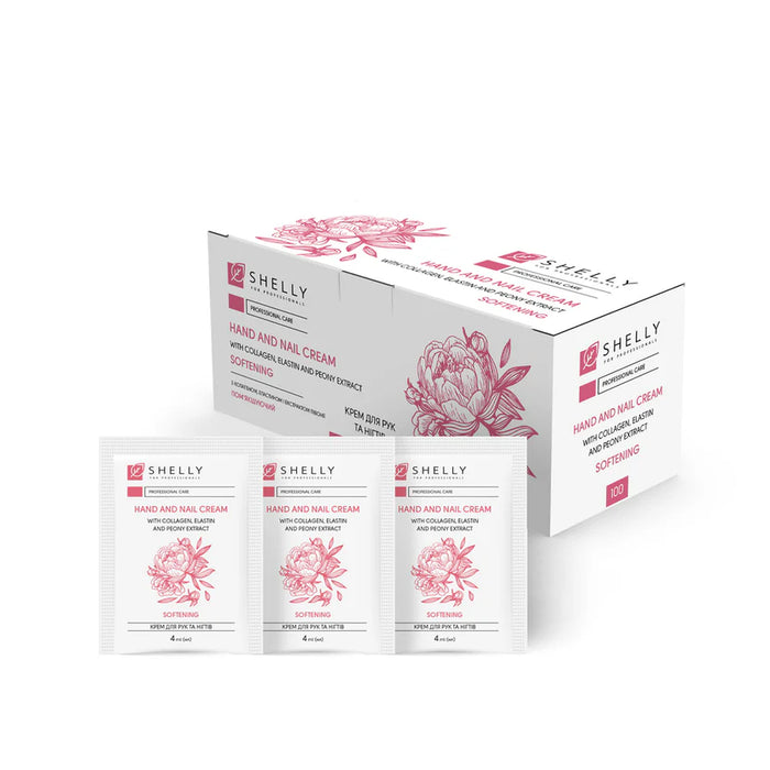 Shelly Hand- und Nagelcreme mit Kollagen, Elastin und Pfingstrosen-Extrakt, 4 ml x 100 St
