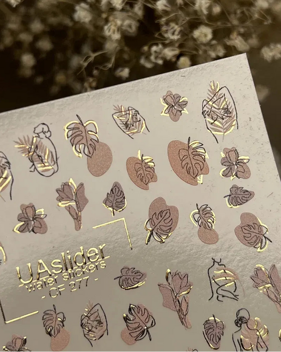 Sticker Water Decal CF-277, Female Silhouettes, Tropical Leaves & Gold Accents