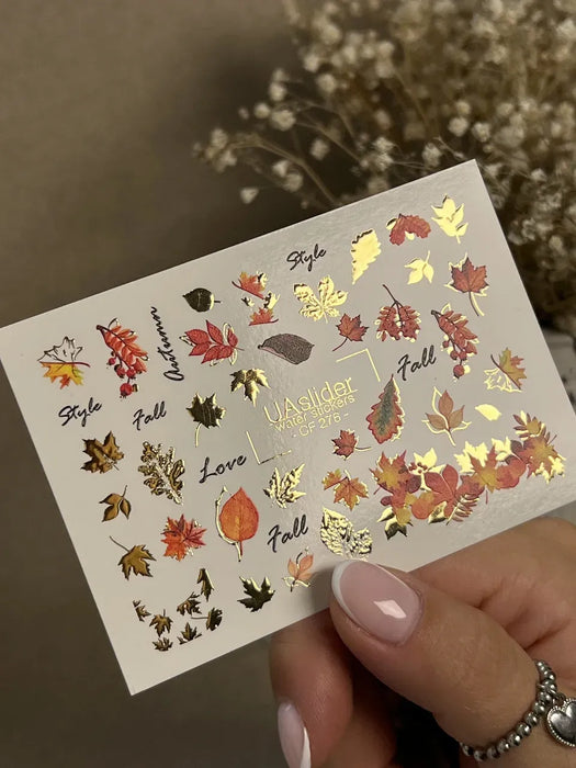 Sticker 276, Herbstblätter, goldene Akzente und saisonale Schriftzüge