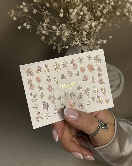 Sticker Water Decal CF-277, Female Silhouettes, Tropical Leaves & Gold Accents