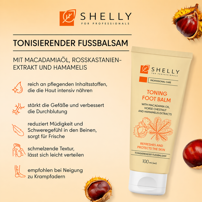Shelly Toning foot balm with macadamia oil, extracts of horse chestnut and witch hazel, 100 ml - Ivaka Store