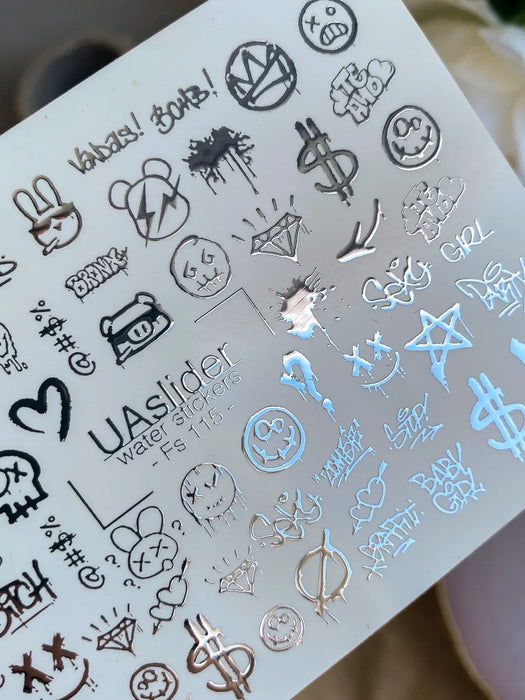 Sticker Fs 115 silver, urbaner Street-Art-Stil