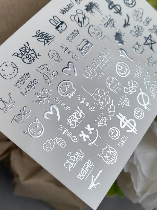 Sticker Fs 115 silver, urbaner Street-Art-Stil