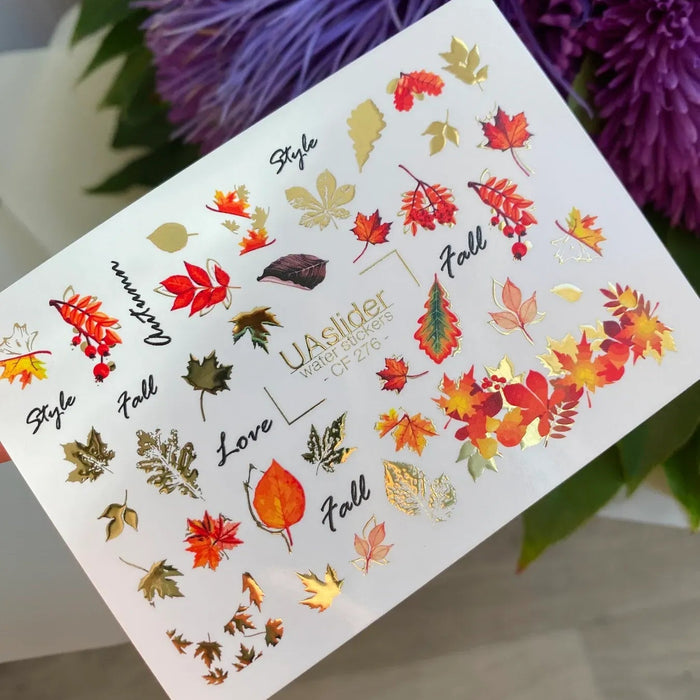 Sticker 276, Herbstblätter, goldene Akzente und saisonale Schriftzüge