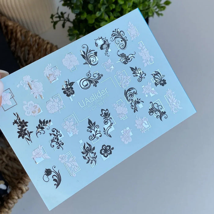 Sticker 381, schwarz-weiße Blumenrahmen