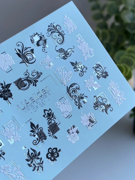 Sticker 381, schwarz-weiße Blumenrahmen